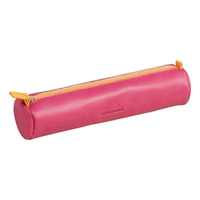 Afbeelding van RHODIA 318992C etui rond Rhodiarama framboos 21,5 x 5,5 cm echte naden oranje binnenkant jersey ivoor kunstleer opslag pennen, potloden, kleine benodigdheden