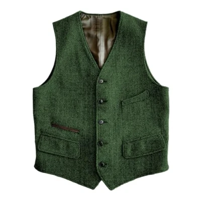 Afbeelding van Solovedress Vintage vest voor heren, klassiek, wol, regular fit, formeel, bruiloft, bruidsjonkers, Groen
