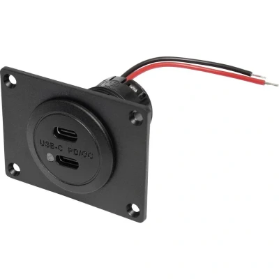 Afbeelding van ProCar Power USB C Doppelsteckdose PD/QC mit LED + Montageplatte dubbele stekkerdoos met montageplaat Stroombelasting (max.): 3 A 12 of 24 V=
