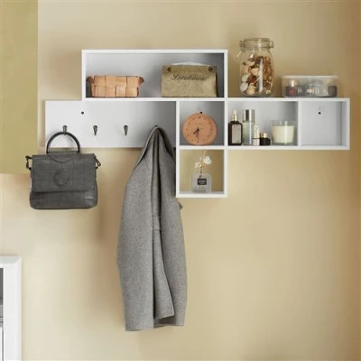 Image de SoBuy FHK17 W Portemanteau Étagère murale Meuble d’Entrée Patères Suspendue Vestiaire
