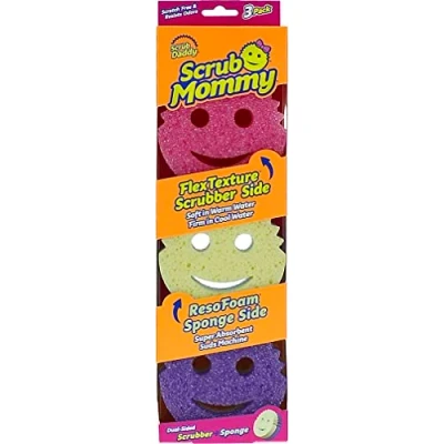 Image de Scrub Daddy Mommy Lot de 3 éponges à récurer double face rose pour laver la vaisselle et le nettoyage salle bain Anti rayures, antibactérienne réutilisable