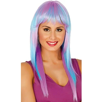 Afbeelding van Fiestas Guirca Paars/ blauwe pruik Carnaval accessoires Pruiken