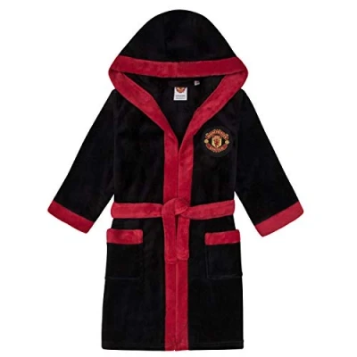 Afbeelding van Manchester United FC officieel kostuum met capuchon, voetbalmotief, fleece, voor jongens, zwart.