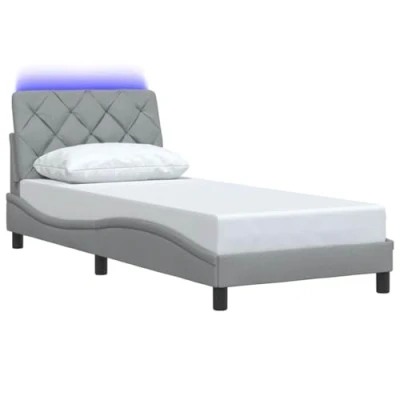 Afbeelding van vidaXL Bedframe met LED verlichting stof lichtgrijs 90x190 cm
