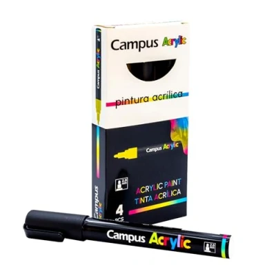 Afbeelding van Campus Acrylmarker met ronde punt, 2 mm, niet permanente kleurmarkers op waterbasis, acrylstiften ondoorzichtige en sneldrogende verf (zwart)