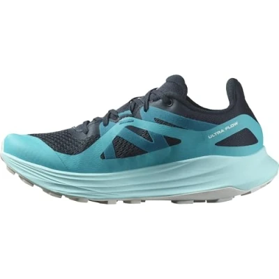 Afbeelding van Salomon Ultra FLOW Trail hardloopschoenen, Dames, Maat: 40 2/3, Carbon/peacock blue/white Textiel/ synthetisch
