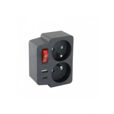 Afbeelding van Biplite Domino 2X16A + 1 x USB A C met schakelaar, zwart