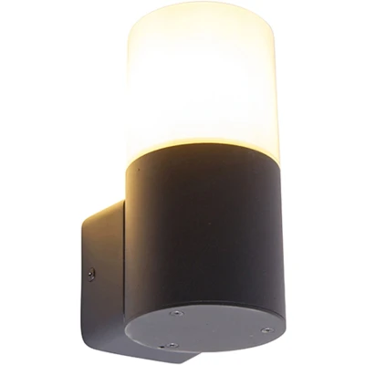 Afbeelding van QAZQA Moderne buiten wandlamp zwart met opaal kap IP44 Odense