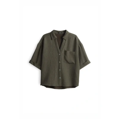 Afbeelding van OPUS Crinkle Optik Lockere Passform Vausschnitt Overhemdblouse, Dames, Maat: 34, Olive leaf