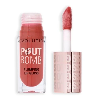 Image de Revolution Beauty, Pout Bomb Gloss Repulpant, Brillance Intense pour des Lèvres Pulpeuses avec Acide Hyaluronique &amp; Peptides, Végan Sans Cruauté, Pêche Orange Chaud
