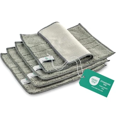 Afbeelding van ELEXACLEAN Set van 4 wasbare theedoeken, microvezel, grijs, 24 x 20 cm, voor keuken, servies