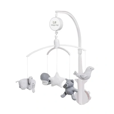 Afbeelding van Baby&#039;s Only Muziekmobiel baby Boxmobiel Zilvergrijs/Grijs/Wit Gebreide figuurtjes Muziek speelgoed Melodie &#039;It&#039;s a small world&#039;