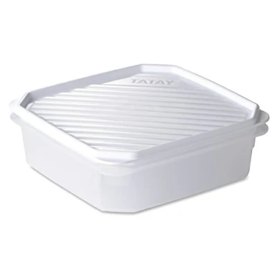 Afbeelding van TATAY Luchtdichte voedselcontainer, inhoud 1,3 liter, flexibel drukdeksel, BPA vrij, magnetron en vaatwasmachinebestendig, wit, afmetingen: 18,5 x 6,1 cm