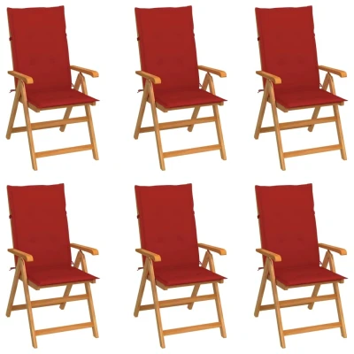 Afbeelding van Tuinstoelen 6 st met rode kussens massief teakhout