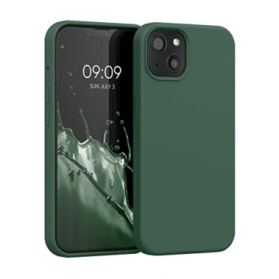 Afbeelding van kwmobile telefoonhoesje geschikt voor Apple iPhone 13 Hoesje met siliconen coating Smartphone case in mosgroen
