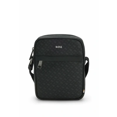 Afbeelding van BOSS Leren schoudertas Zair Reporter with Zip Black 2 zwart