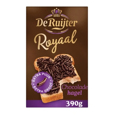 Afbeelding van De Ruijter Royaal Chocoladehagel extra puur 390 g Doos 9 pak