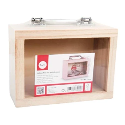 Afbeelding van Rayher Hobby 62842505 Houten koffer + venster, 18 x 8 13 cm, met zilveren handgreep, om te knutselen, knutselen