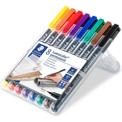 Afbeelding van Staedtler Lumocoler 313, ohp marker, permanent, 0,4 mm, etui van 8 stuks in geassorteerde kleuren marker
