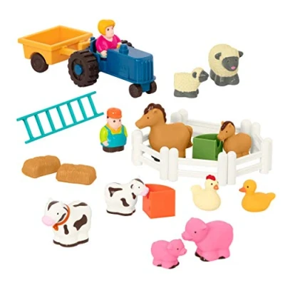 Afbeelding van Battat BT2662Z Speelset met boerderijdieren, 25 boerderijspeelgoed voor peuters, dieren, klokken, boeren, tractor, aanhanger en meer, vanaf 18 maanden