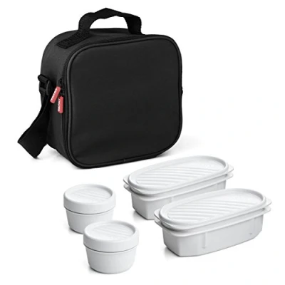Afbeelding van Tatay Lunchkoeltas, inhoud 3 l, met 4 luchtdichte boxen van kunststof (2 x 0,5 2 0,2 l), BPA vrij, zwart. Afmetingen: 22,5 10 22 cm