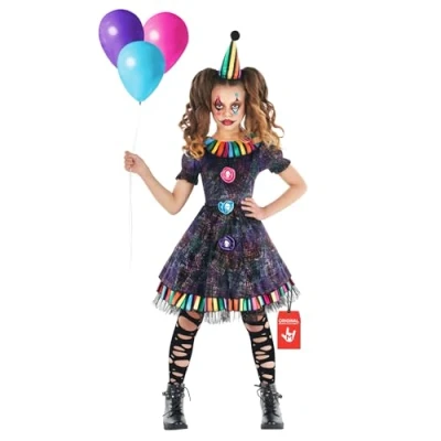 Afbeelding van Morph clown kostuum voor meisjes, clownskostuum kinderen, moordenaar, maat S