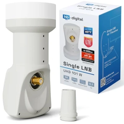 Afbeelding van HB DIGITAL Universal Single LNB wit UHD 4K Full HD DVB S/S2 0,1dB geluidsfactor voor satellietontvanger (directe verbinding) vergulde contacten weerbestendig