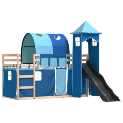 Afbeelding van vidaXL Stapelbed zonder matras met glijbaan en gordijnen 80x200 cm