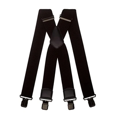 Afbeelding van Olata Extra brede X bretels voor heren met gekleurd leer, 5 cm, Zwart (Zwarte Clips)