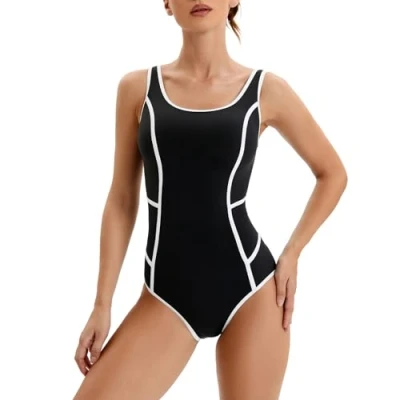 Afbeelding van Veranobreeze Badpak voor dames, eendelig zwart badpak, atletisch bescheiden zwart.