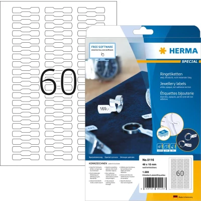 Afbeelding van Herma ringetiketten wit 49x10 25 vel DIN A4 1500 stuks 5116