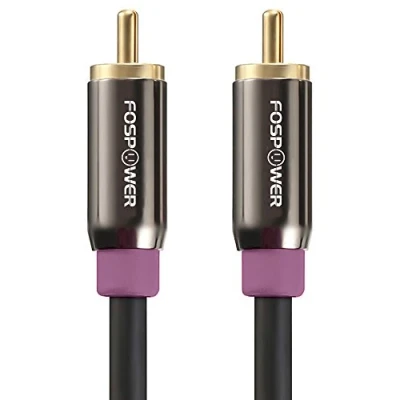 Afbeelding van FosPower Subwooferkabel (10 ft/3 m) audio RCA naar RCA, verguld in 24k met mannelijke/mannelijke stekker, dubbel afgeschermd