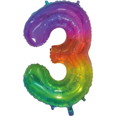 Afbeelding van Regenboog Folie Ballon cijfer 3 86cm
