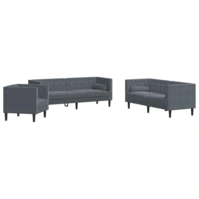 Afbeelding van vidaXL 3 delige Loungeset Chesterfield en bolsters fluweel donkergrijs