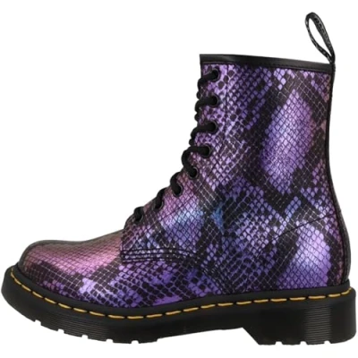 Afbeelding van Dr. Martens Viper CROC Veter Enkellaarsjes met plateauzool, Dames, Maat: 36, Zwart Hoogwaardig imitatieleer