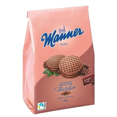 Image de Manner Tartelettes Biscuits croustillants au cacao avec remplissage brownie chocolat 1er Pack (400 g)