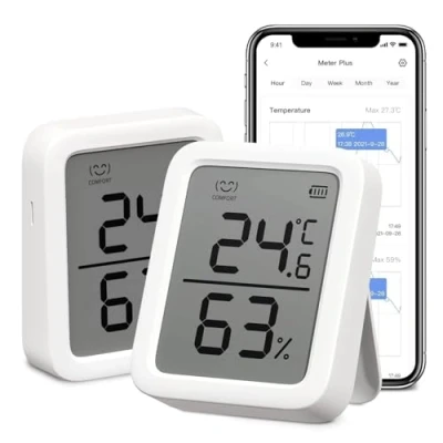 Afbeelding van SwitchBot 2 stuks hygrometer thermometer voor binnen met intelligente waarschuwing en 68 dagen gegevensopslag, bluetooth kamerthermometer baby, huis, garage, kas