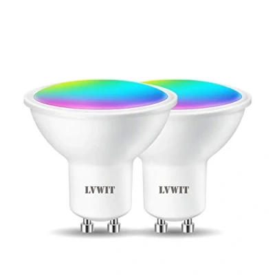 Afbeelding van LVWIT 4,9 W LED lamp, GU10, Smart WLAN, RGB, komt overeen met 35 W, 350 lm, intelligent, bestuurbaar via Tuya Life, compatibel Alexa Echo Dot Google Home, 2 stuks
