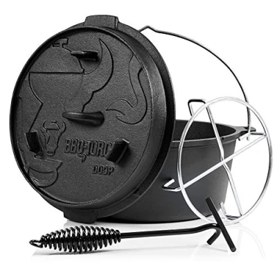 Afbeelding van Bbq Toro Dutch Oven Premium Serie, gietijzeren kookpan/braadpan met deksellichter, voorgetemperd, verschillende maten