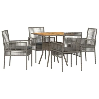 Afbeelding van vidaXL 5 Persoons Tuin Eet Set met Kussens Grijs Poly Rattan