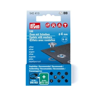 Afbeelding van Prym 542413 set van 100 oogjes met ringen zilver Ø 4 mm