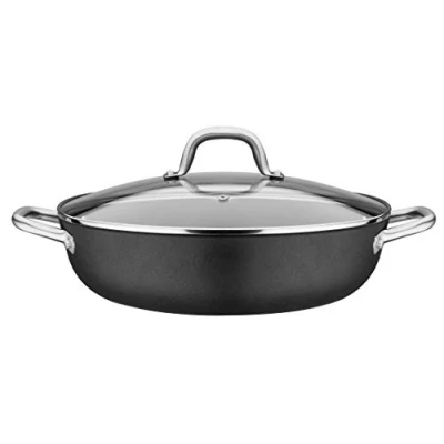 Afbeelding van GSW 716499 Robusta pan van gietijzer en roestvrij staal met glazen deksel, 30 cm, zwart