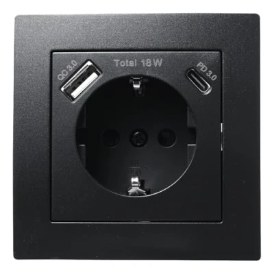 Afbeelding van MC POWER Stopcontact met 1 USB C poort 18W QuickCharge + 1x A FLAIR 250V /16A, inbouwstopcontact steekbescherming mat zwart