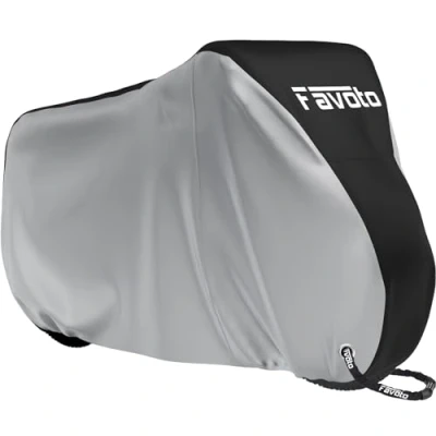 Afbeelding van Favoto fiets hoes voor buiten, waterdichte hoes, beschermend zeil, tegen stof, regen uv sneeuw mountainbike en racefiets berg, 200 x 70 110 cm, zwart/zilver