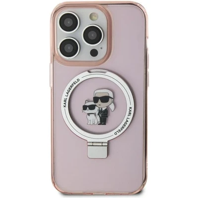 Afbeelding van Karl Lagerfeld Ring Stand &amp; Choupette Hard Case Back Cover met MagSafe voor Apple iPhone 15 Roze