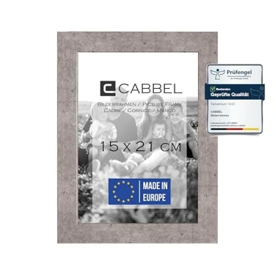 Afbeelding van CABBEL Fotolijst DIN A5 15 x 21 cm, grijs (beton), stabiele mdf houten lijst, onbreekbaar plexiglas, om op te hangen en neer zetten, ideaal voor foto&#039;s/afbeeldingen/collage