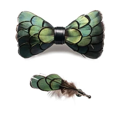 Afbeelding van JEMYGINS Vlinderdas voor heren van veer, handgemaakt, set met speld, incl. doos, Groen