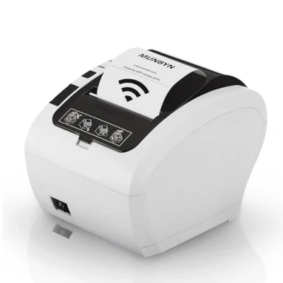 Afbeelding van MUNBYN Wifi bonprinter met USB poort, 80 mm POS printer voor Mac Windows Chromebook Linux, ESC/POS (P047 WiFi), hoge snelheid automatisch gesneden wandhouder, wit