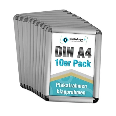 Afbeelding van DisplayLager, Deense kwaliteit 10 stuks ronde zilveren kliklijsten DIN A4 met 25 mm aluminium profiel, ontspiegeld beschermglas, bevestigingsmateriaal