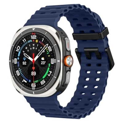Afbeelding van MoKo Sportarmband compatibel met Samsung Galaxy Watch Ultra 47 mm (2024) voor dames en heren, ademend, zachte siliconen, waterdicht, nachtblauw